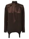 Saint Laurent Satin Blouse High Neckline Buttoned Cuffs