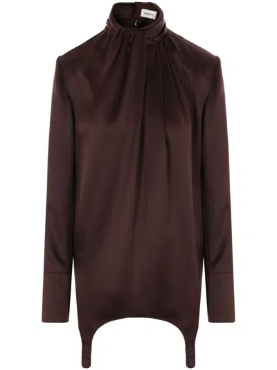SAINT LAURENT GARTER-DETAIL SILK BLOUSE