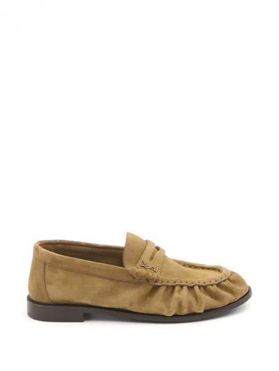 Saint Laurent Gathered Cassandre Loafers In Neutral
