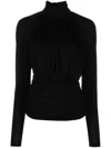 Saint Laurent Viscose Gathered Blouse In Black