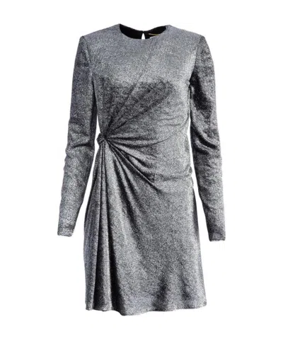 Saint Laurent Gathered Front Mini Dress In Gray