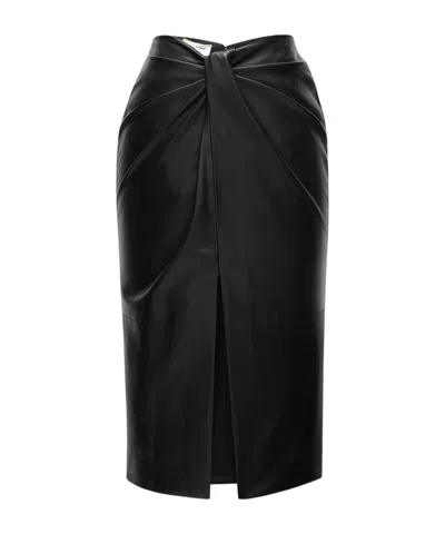 Saint Laurent Gathered Leather Midi Skirt In Black