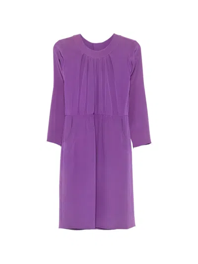 Saint Laurent Gathered Long-sleeve Mini Dress In Purple