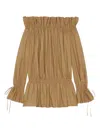 Saint Laurent Cinched Waist Drawstring Dress With Poet Cuffs
