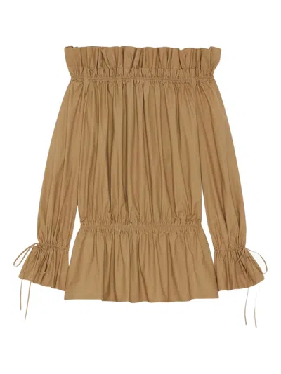 SAINT LAURENT GATHERED OFF-SHOULDER DRESS