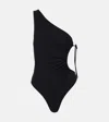 Saint Laurent One-shoulder Ruched Swimsuit With Side Cut-out In Black
