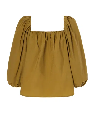 Saint Laurent Gathered Poplin Blouse In Brown
