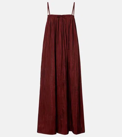 Saint Laurent Gathered Taffeta Midi Dress In Burgundy