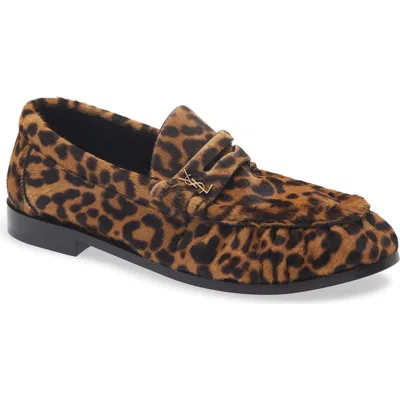 Saint Laurent Genuine Calf Hair Penny Loafer In Animal Print