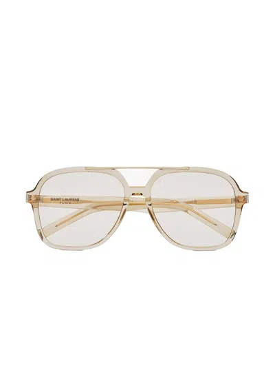 Saint Laurent Geometric Aviator Frames With Metal Bridge - 58mm Lens In Bianco