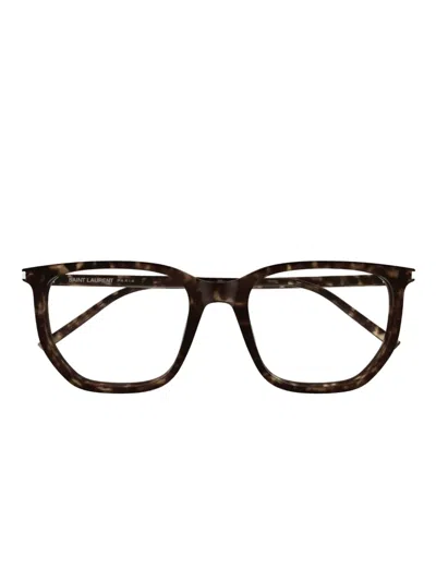 Saint Laurent Geometric-frame Glasses In Brown