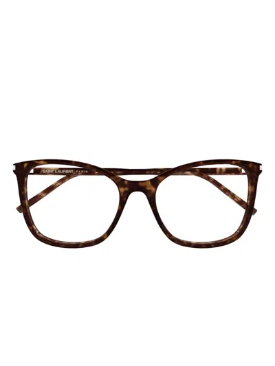 Saint Laurent Geometric-frame Glasses In Brown