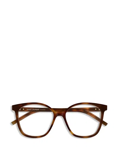 Saint Laurent Geometric-frame Glasses In Brown