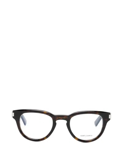 Saint Laurent Geometric-frame Glasses In Brown