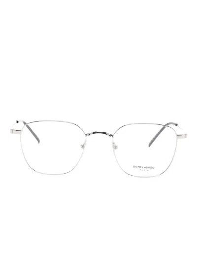 Saint Laurent Geometric-frame Glasses In Silver