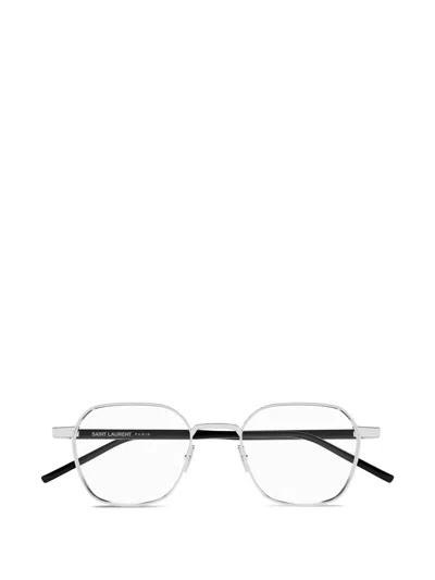 Saint Laurent Geometric-frame Glasses In Silver