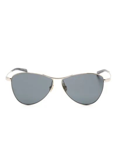Saint Laurent Geometric-frame Sunglasses In Metallic