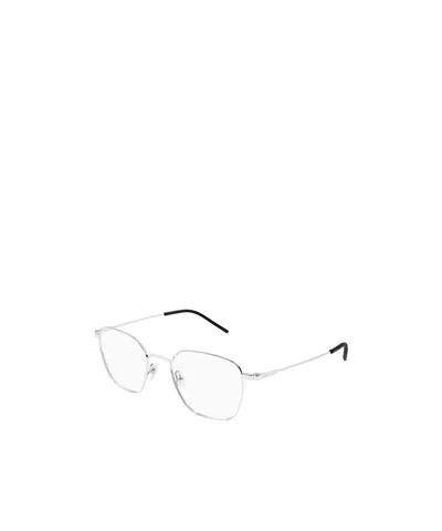 Saint Laurent Geometric Glasses In Metallic