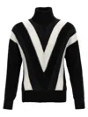 Saint Laurent Turtleneck Geometric Pattern Sweater In White/black
