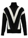 Saint Laurent Turtleneck Geometric Pattern Sweater In White/black