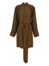 Saint Laurent Belted High-collar Dress In Patterned Fabric