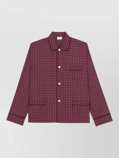 Saint Laurent Geometric Shirt Jacket Notched Collar Pockets In Brown