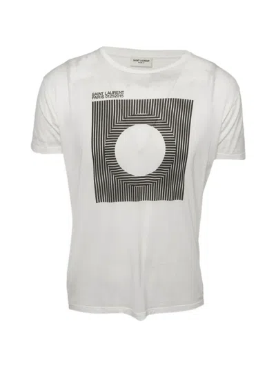 Pre-owned Saint Laurent Geometric-print Crew-neck T-shirt In White