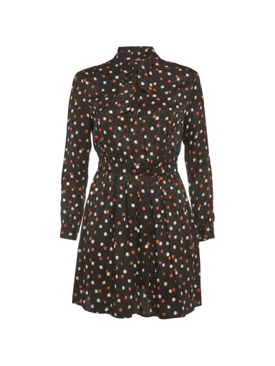 Pre-owned Saint Laurent Geometric-print Silk Mini Dress In Black