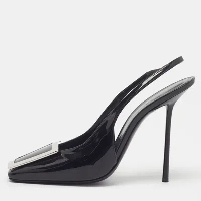 Pre-owned Saint Laurent George Size 41 Black Patent Leather Slingback Pumps