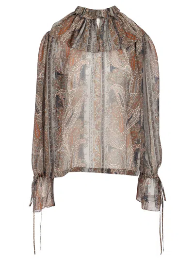 Saint Laurent Georgette Blouse Shirts Multicolor In Brown