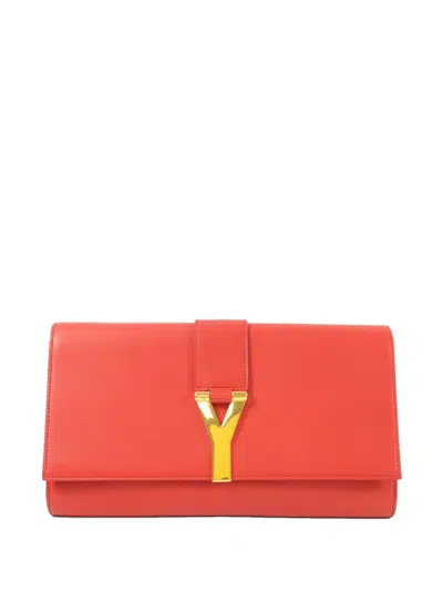 Pre-owned Saint Laurent Ghw Leather Clutch Bag In Red