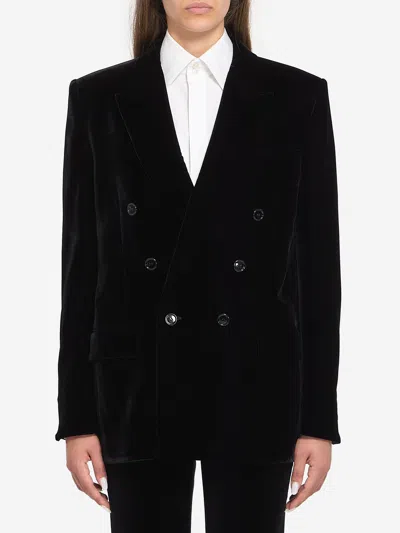 Saint Laurent Giacca Cassandre In Velluto In Black