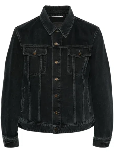 Saint Laurent Grey Egg Jacket In Denim Man In Dark Blue
