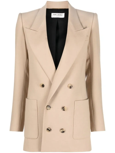 Saint Laurent Giacca Doppiopetto In Beige