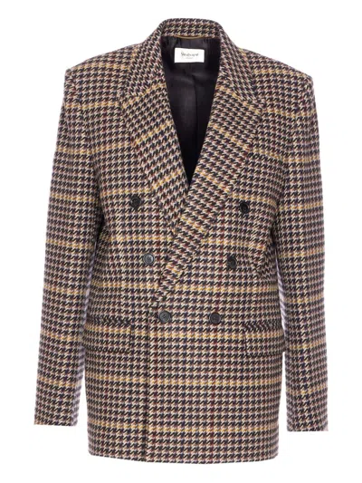 Saint Laurent Giacca Doppiopetto Con Sei Bottoni E Revers A Lancia In In Neutral