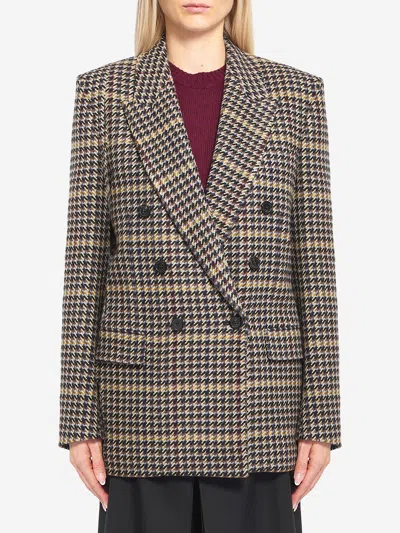 Saint Laurent Giacca In Lana A Quadri In Brown