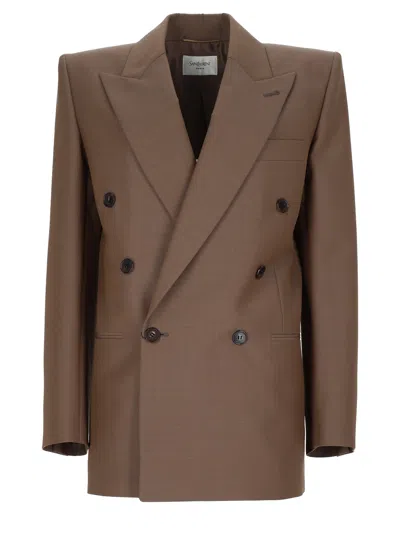 Saint Laurent Giacca In Lana E Mohair Leggeri In Brown