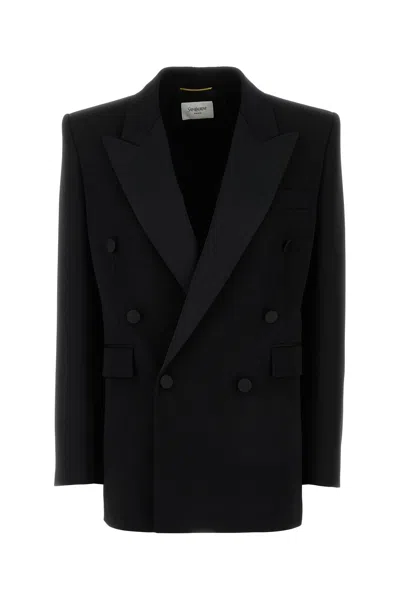 Saint Laurent Giacca In Lana Nera  Donna