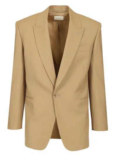 Saint Laurent Wool Gabardine Single-breasted Jacket In Neutrals