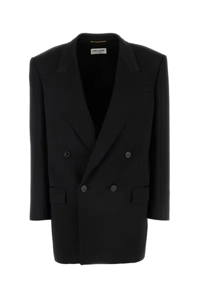 SAINT LAURENT GIACCA IN RASO NERO  DONNA