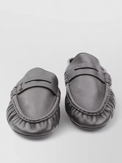 Saint Laurent Giannutri Lambskin Moccasin Mules In Gray