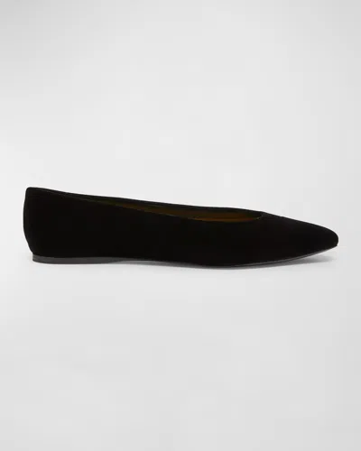 Saint Laurent Gio Velvet Ballet Flats In Black