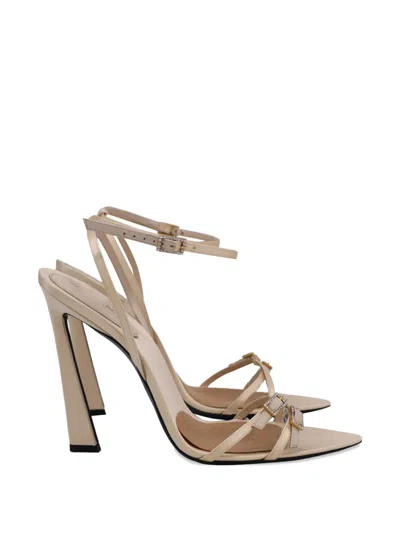 Pre-owned Saint Laurent Gippy Embellished Sandals In Neutral