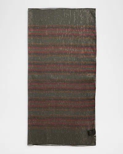 Saint Laurent Gipsy Stripes Silk Scarf In 3188 Green Multicolor