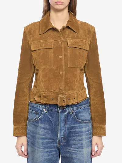 Saint Laurent Vintage Suede Leather Jacket In Brown