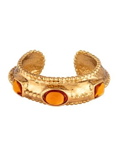 Pre-owned Saint Laurent Glass Crystal Cuff Bangle, 7" In Orange