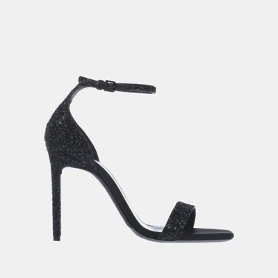 Pre-owned Saint Laurent Glitter & Leather Open-toe Sandals 41 In Black