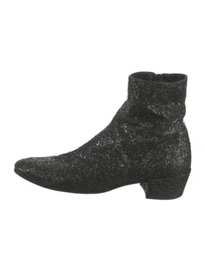 Pre-owned Saint Laurent Glitter Glitter Accents Boots In Black