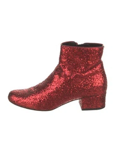 Pre-owned Saint Laurent Glitter Glitter Accents Combat Boots In Red