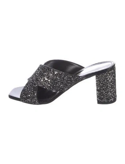 Pre-owned Saint Laurent Glitter Glitter Accents Slides In Black